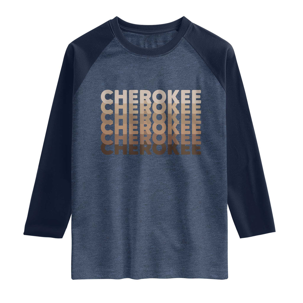 Vintage Cherokee Native Pride Stacked Typography Raglan Shirt TS12 Heather Denim Navy Print Your Wear