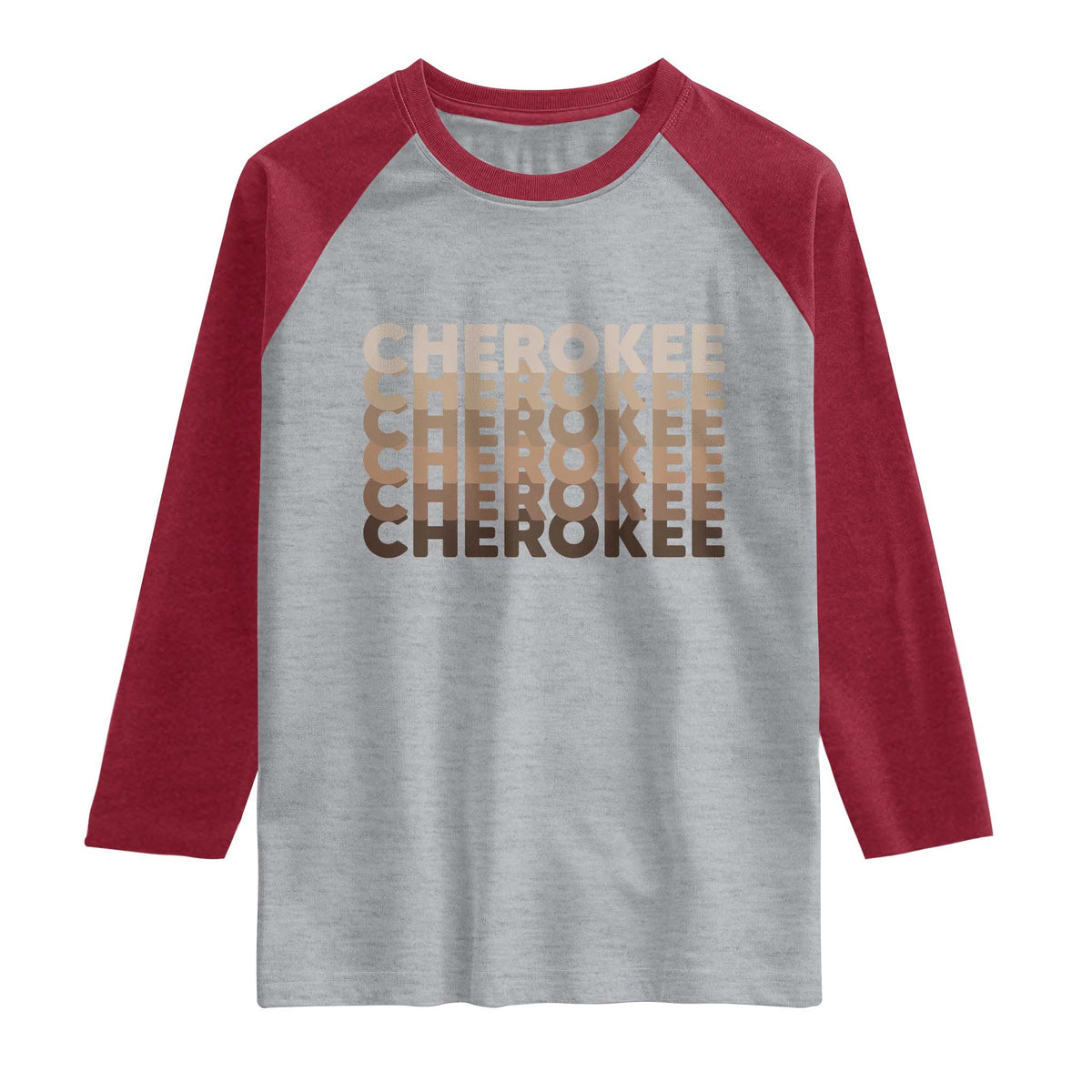 Vintage Cherokee Native Pride Stacked Typography Raglan Shirt TS12 Heather Gray Heather Red Print Your Wear