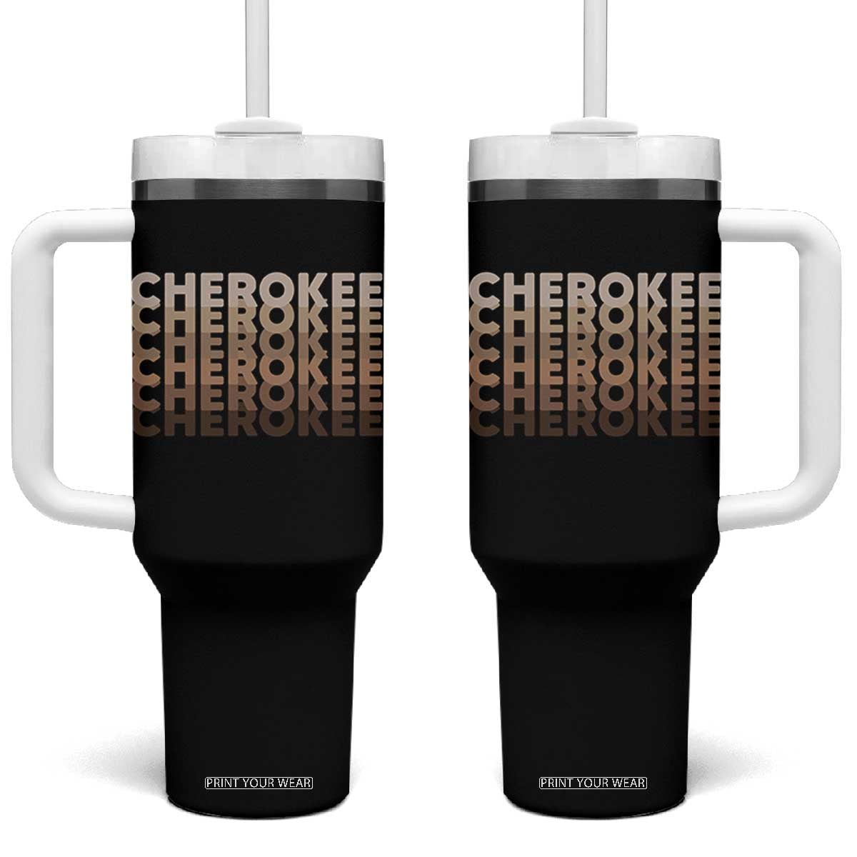 Vintage Cherokee Native Pride Stacked Typography Tumbler With Handle TS12 One Size: 40 oz Black Print Your Wear