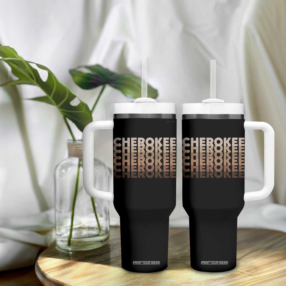 Vintage Cherokee Native Pride Stacked Typography Tumbler With Handle TS12 Print Your Wear