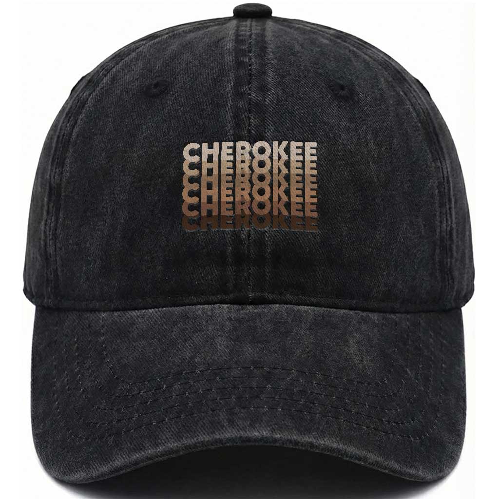 Vintage Cherokee Native Pride Stacked Typography Washed Cotton Baseball Cap TS12 Print Your Wear