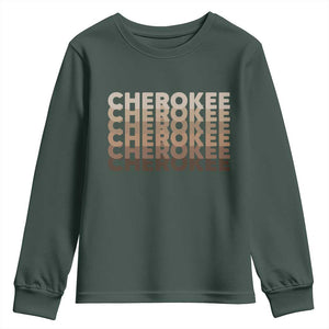 Vintage Cherokee Native Pride Stacked Typography Youth Sweatshirt TS12 Dark Forest Green Print Your Wear