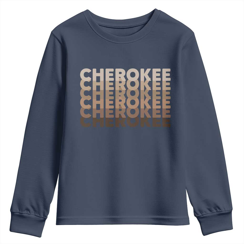 Vintage Cherokee Native Pride Stacked Typography Youth Sweatshirt TS12 Navy Print Your Wear