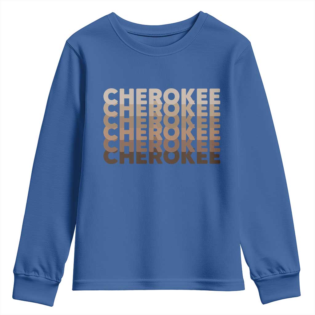 Vintage Cherokee Native Pride Stacked Typography Youth Sweatshirt TS12 Royal Blue Print Your Wear