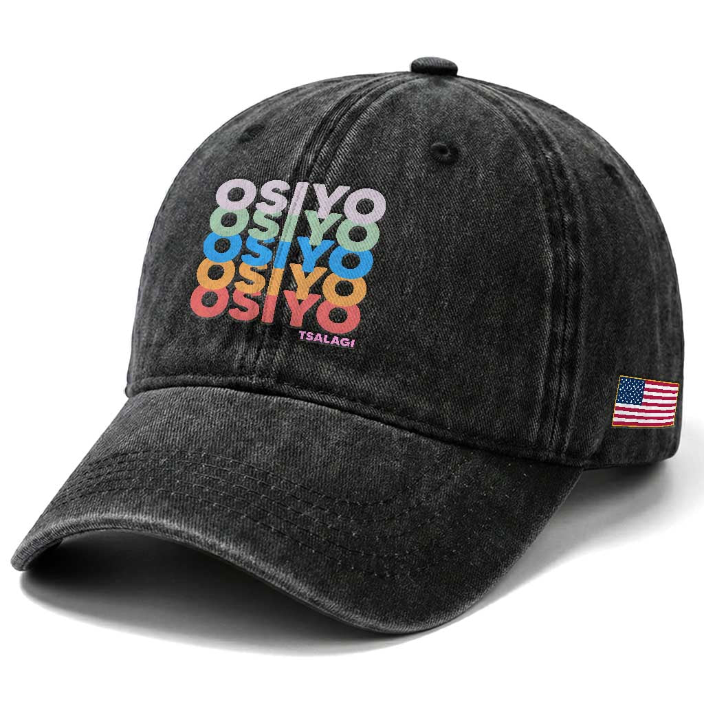 Osiyo Tsalagi Cherokee Native American Pride Washed Cotton Baseball Cap Retro Stacked Typography TS12 Print Your Wear