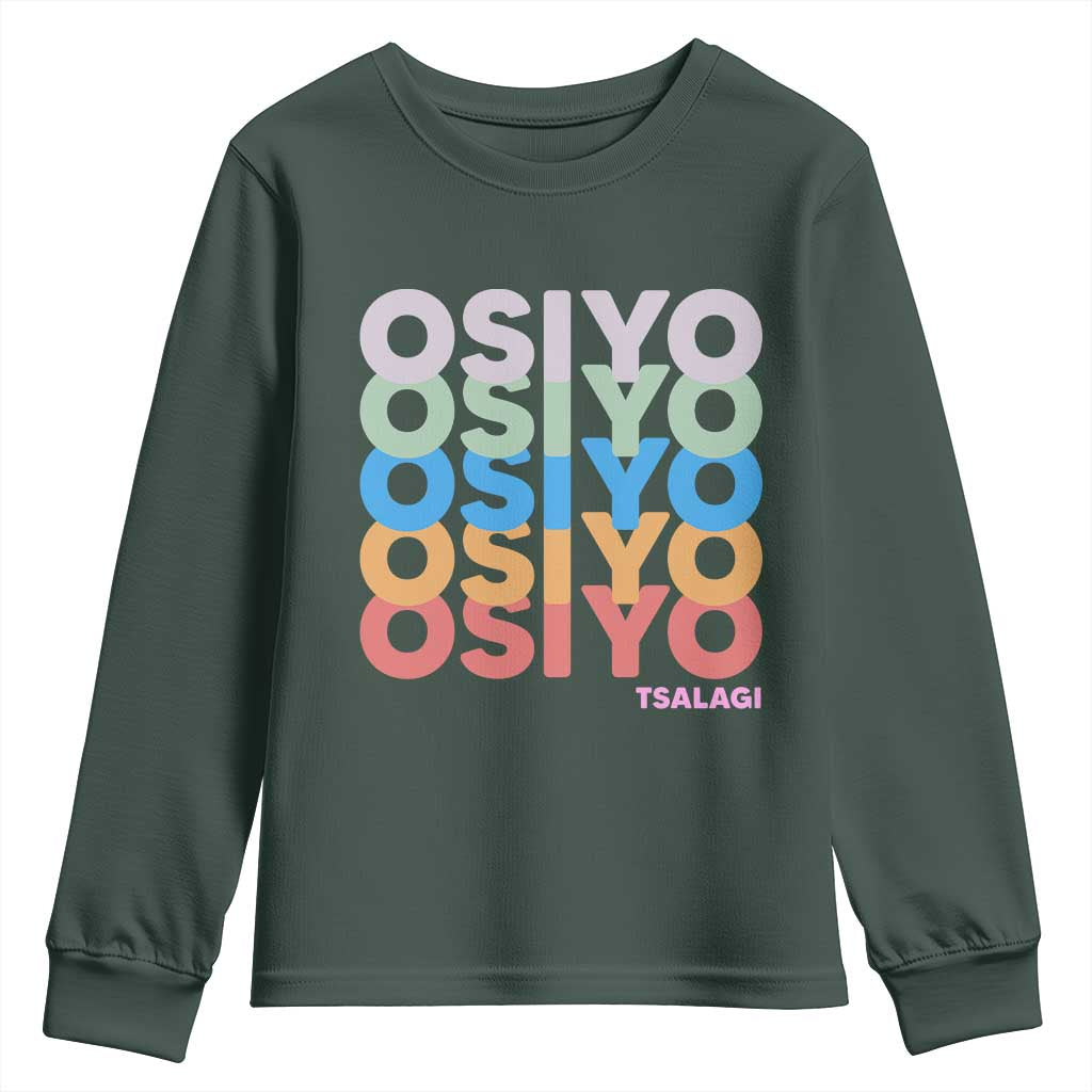 Osiyo Tsalagi Cherokee Native American Pride Youth Sweatshirt Retro Stacked Typography TS12 Dark Forest Green Print Your Wear