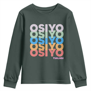Osiyo Tsalagi Cherokee Native American Pride Youth Sweatshirt Retro Stacked Typography TS12 Dark Forest Green Print Your Wear
