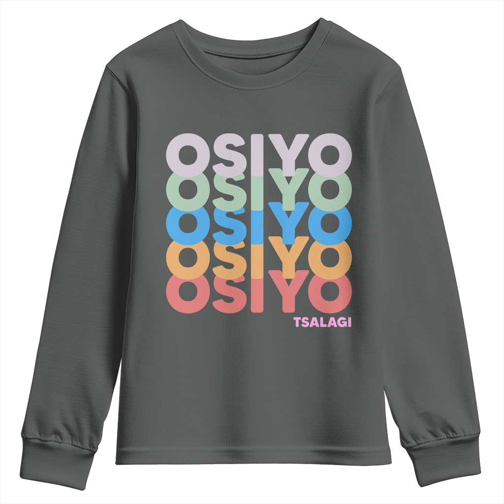 Osiyo Tsalagi Cherokee Native American Pride Youth Sweatshirt Retro Stacked Typography TS12 Dark Heather Print Your Wear