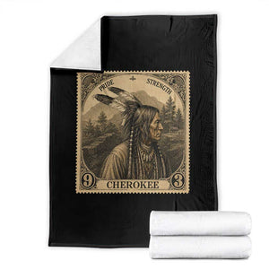 Cherokee Pride Strength Throw Blanket Native American Vintage Postage Stamp Graphic TS12 Black Print Your Wear