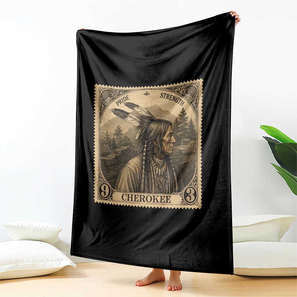 Cherokee Pride Strength Throw Blanket Native American Vintage Postage Stamp Graphic TS12 Print Your Wear