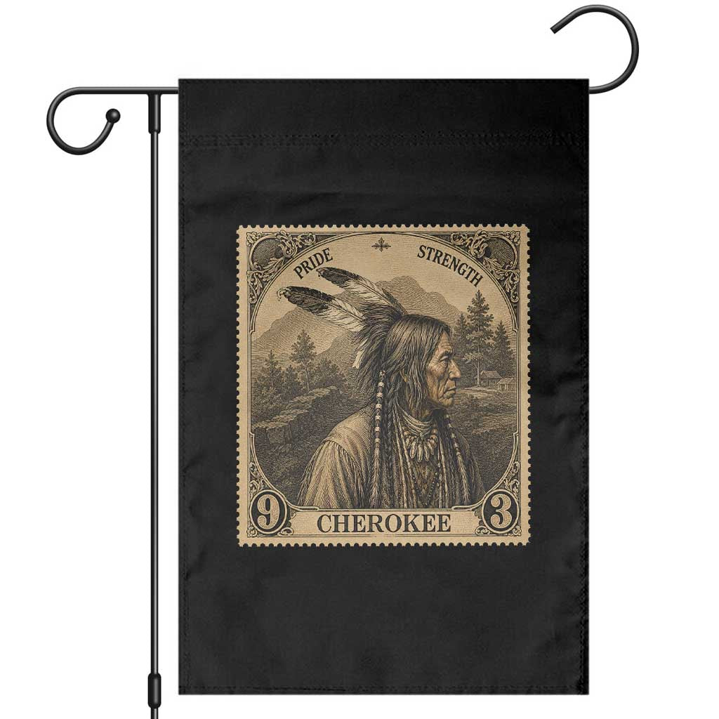 Cherokee Pride Strength Garden Flag Native American Vintage Postage Stamp Graphic TS12 Black Print Your Wear
