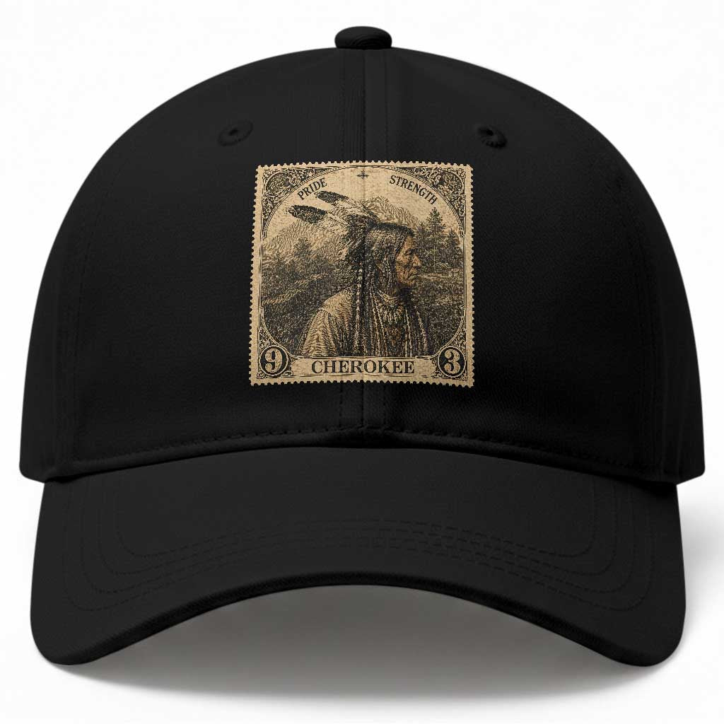 Cherokee Pride Strength Baseball Cap Native American Vintage Postage Stamp Graphic TS12 Print Your Wear