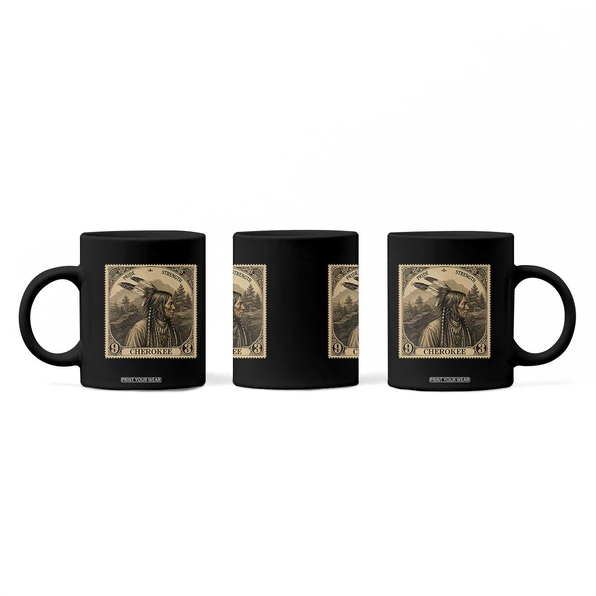 Cherokee Pride Strength Coffee Mug Native American Vintage Postage Stamp Graphic TS12 Print Your Wear