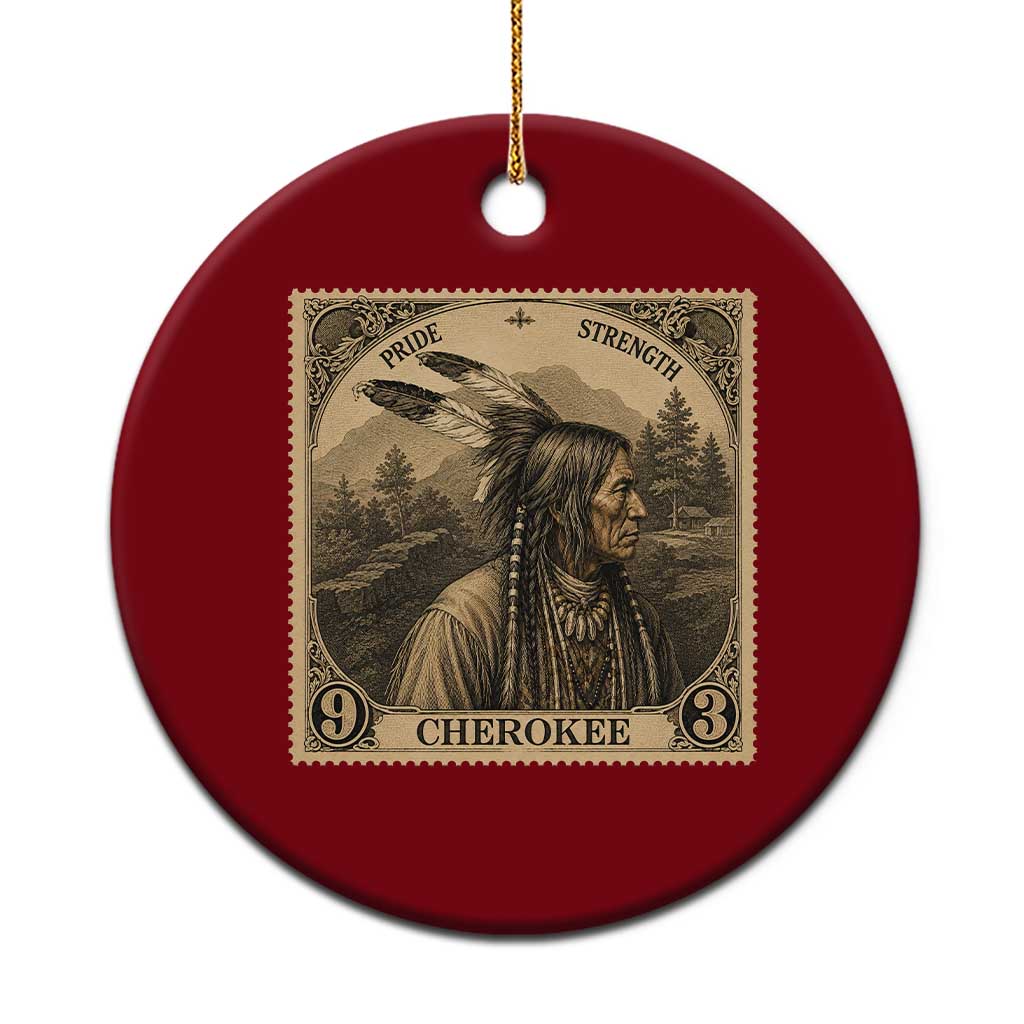 Cherokee Pride Strength Ceramic Ornament Native American Vintage Postage Stamp Graphic TS12 1pc Red Print Your Wear