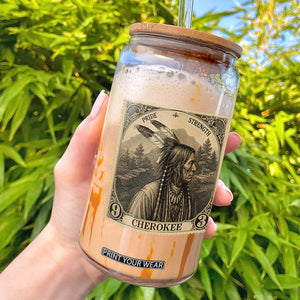 Cherokee Pride Strength Glass Can Native American Vintage Postage Stamp Graphic TS12 Black Print Your Wear