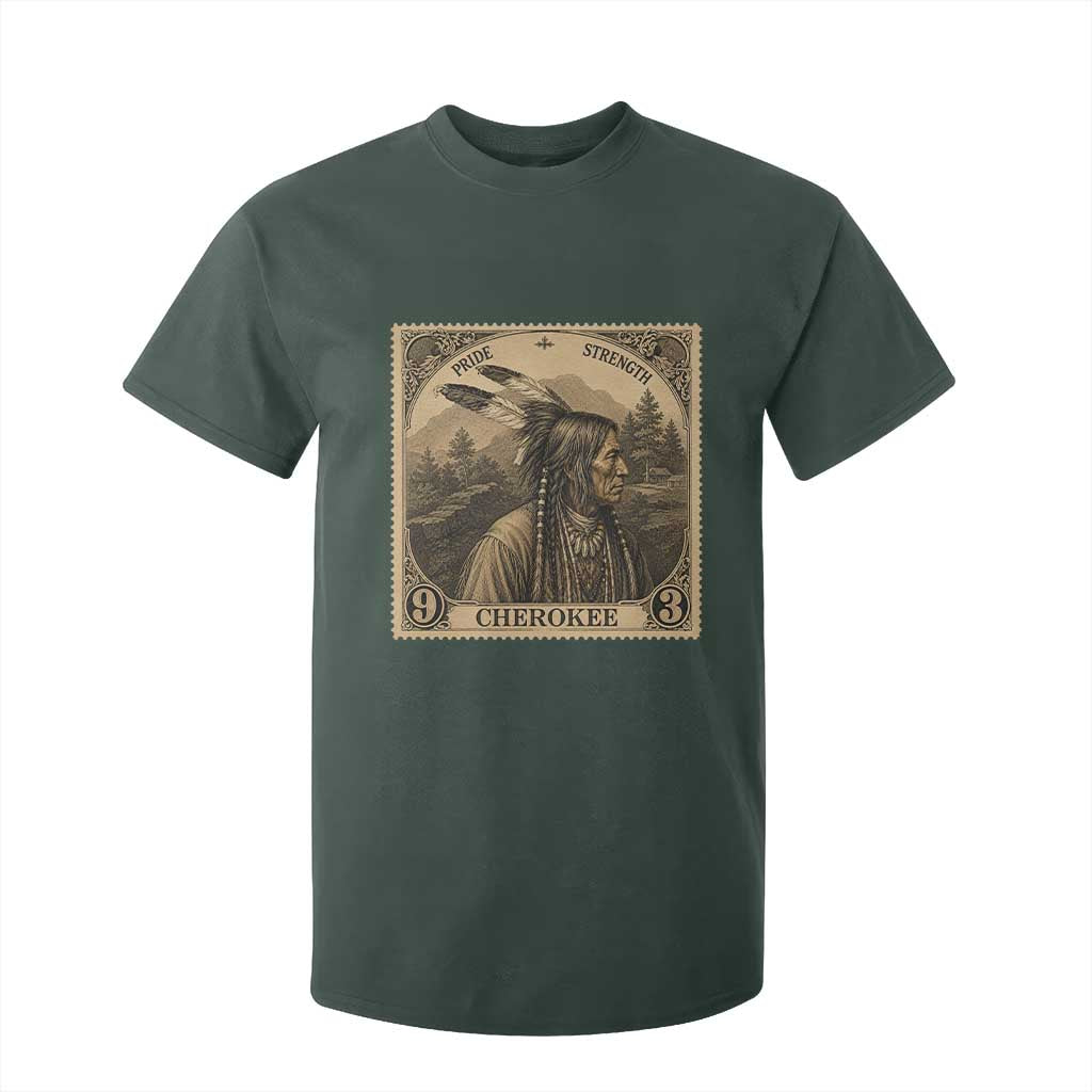 Cherokee Pride Strength T Shirt For Kid Native American Vintage Postage Stamp Graphic TS12 Dark Forest Green Print Your Wear