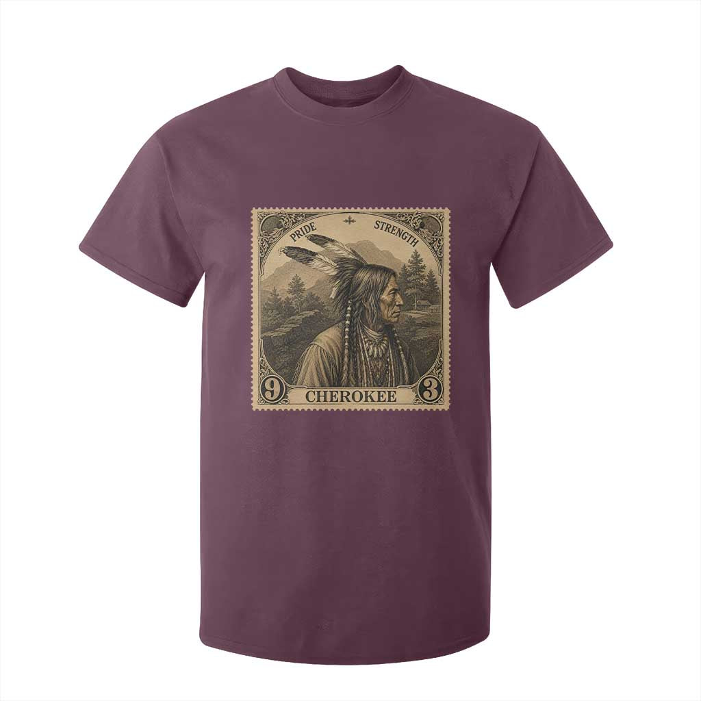 Cherokee Pride Strength T Shirt For Kid Native American Vintage Postage Stamp Graphic TS12 Maroon Print Your Wear