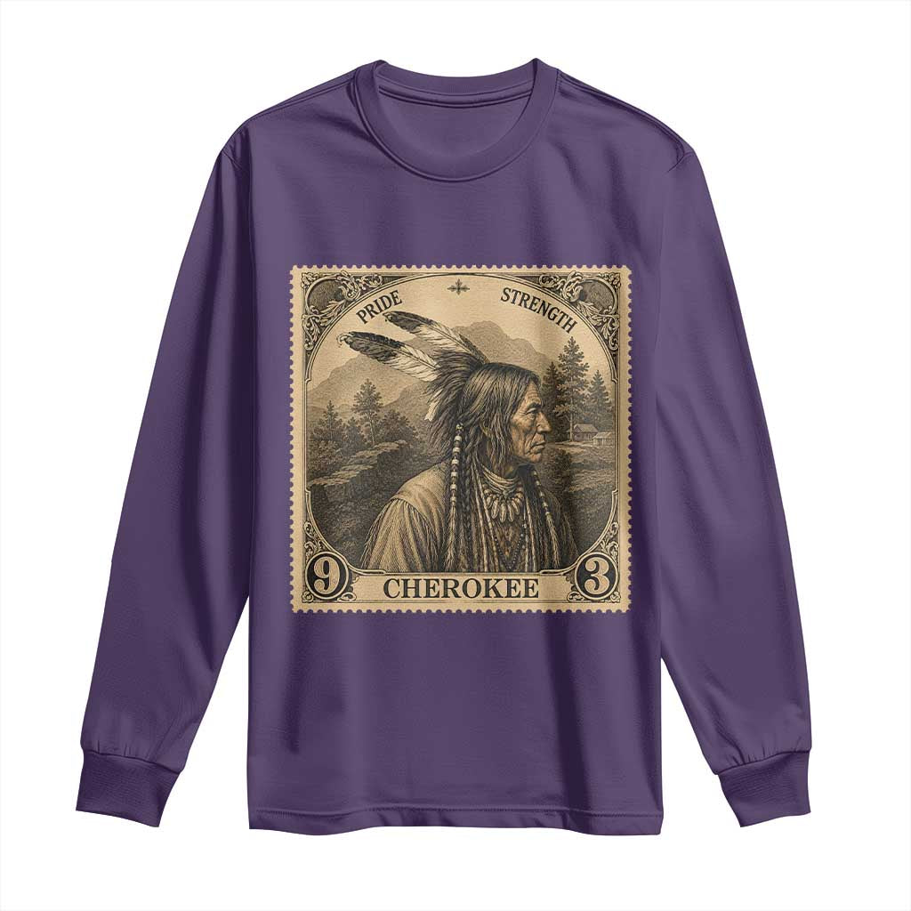Cherokee Pride Strength Long Sleeve Shirt Native American Vintage Postage Stamp Graphic TS12 Purple Print Your Wear