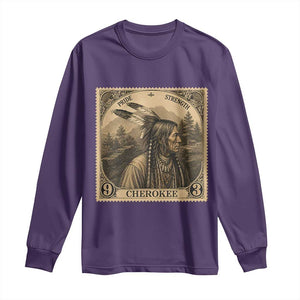 Cherokee Pride Strength Long Sleeve Shirt Native American Vintage Postage Stamp Graphic TS12 Purple Print Your Wear