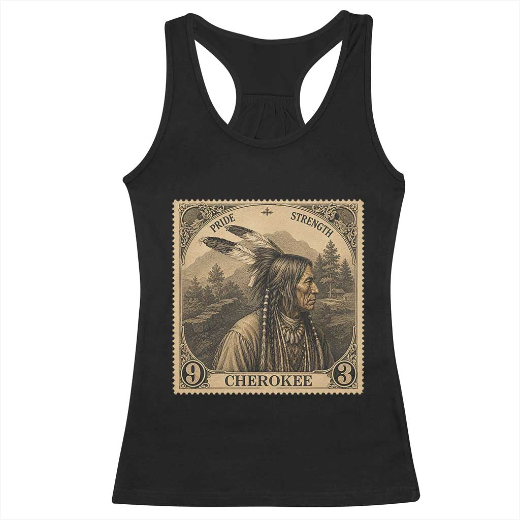 Cherokee Pride Strength Racerback Tank Top Native American Vintage Postage Stamp Graphic TS12 Black Print Your Wear