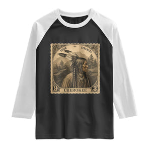 Cherokee Pride Strength Raglan Shirt Native American Vintage Postage Stamp Graphic TS12 Black White Print Your Wear