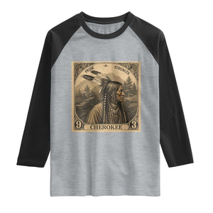 Cherokee Pride Strength Raglan Shirt Native American Vintage Postage Stamp Graphic TS12 Heather Gray Black Print Your Wear