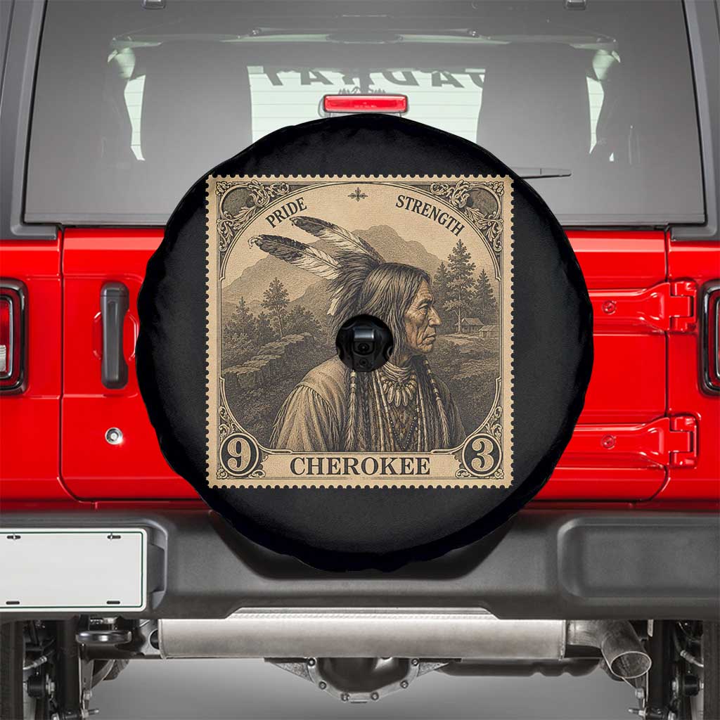 Cherokee Pride Strength Spare Tire Cover Native American Vintage Postage Stamp Graphic TS12 Black Print Your Wear