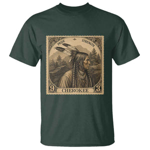 Cherokee Pride Strength T Shirt Native American Vintage Postage Stamp Graphic TS12 Dark Forest Green Print Your Wear