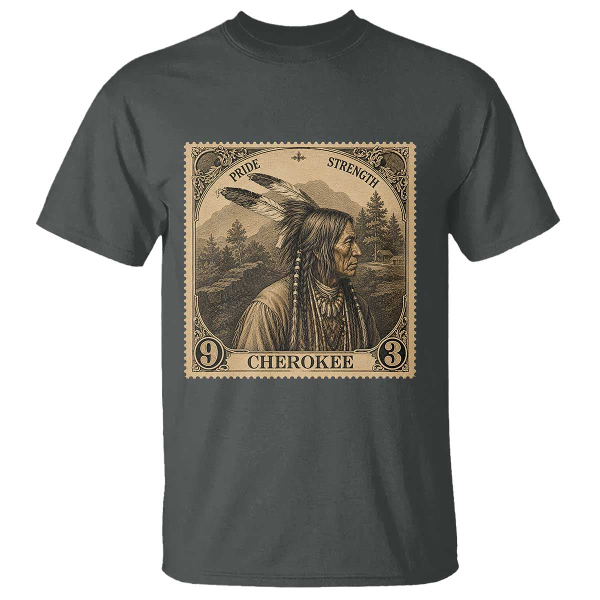 Cherokee Pride Strength T Shirt Native American Vintage Postage Stamp Graphic TS12 Dark Heather Print Your Wear