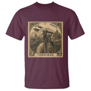 Cherokee Pride Strength T Shirt Native American Vintage Postage Stamp Graphic TS12 Maroon Print Your Wear