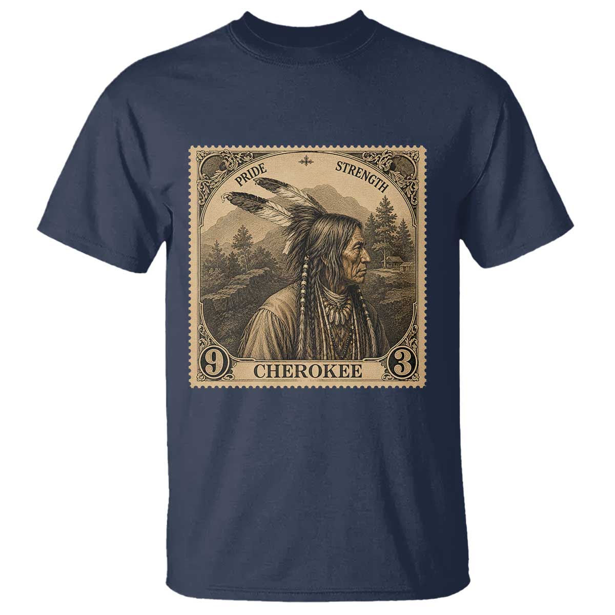 Cherokee Pride Strength T Shirt Native American Vintage Postage Stamp Graphic TS12 Navy Print Your Wear