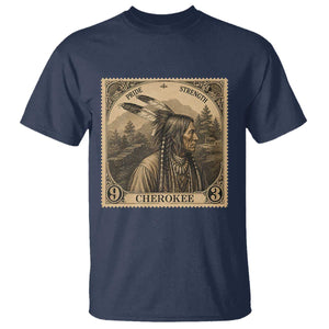 Cherokee Pride Strength T Shirt Native American Vintage Postage Stamp Graphic TS12 Navy Print Your Wear