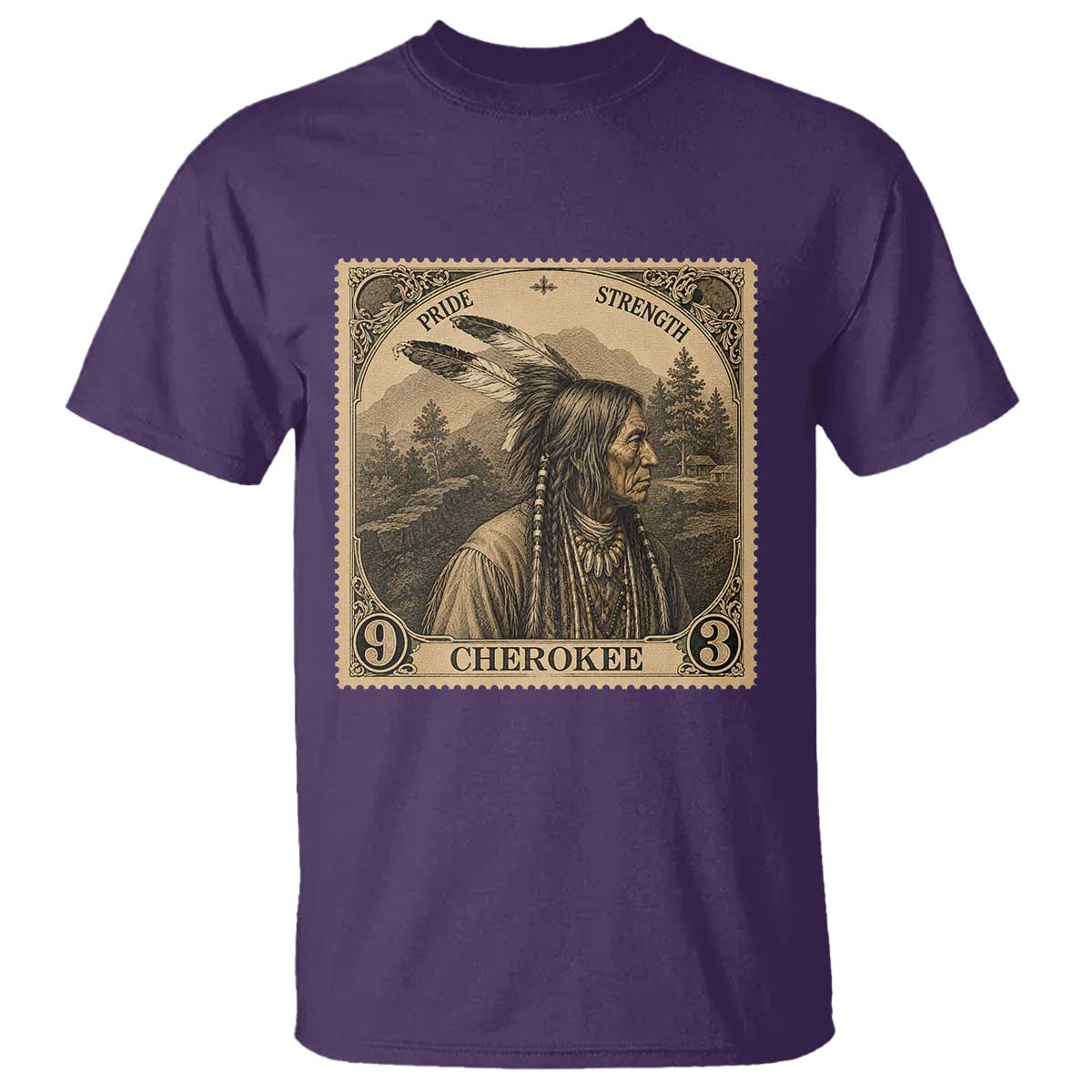 Cherokee Pride Strength T Shirt Native American Vintage Postage Stamp Graphic TS12 Purple Print Your Wear