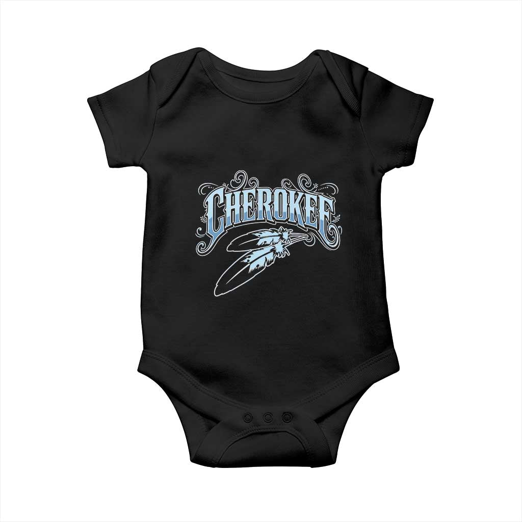 Cherokee Native American Heritage Baby Onesie Blue Feather Filigree Typography TS12 Black Print Your Wear