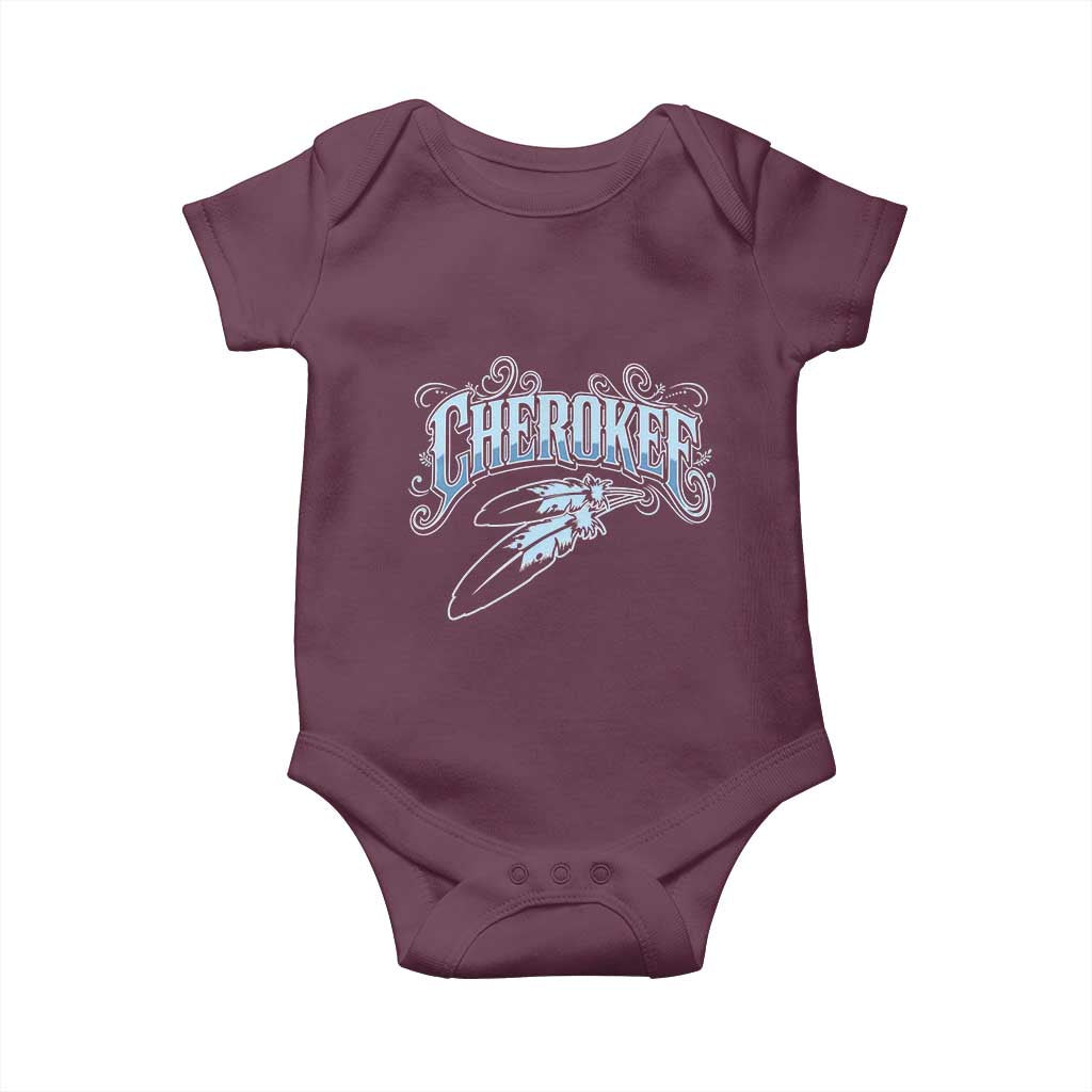 Cherokee Native American Heritage Baby Onesie Blue Feather Filigree Typography TS12 Maroon Print Your Wear