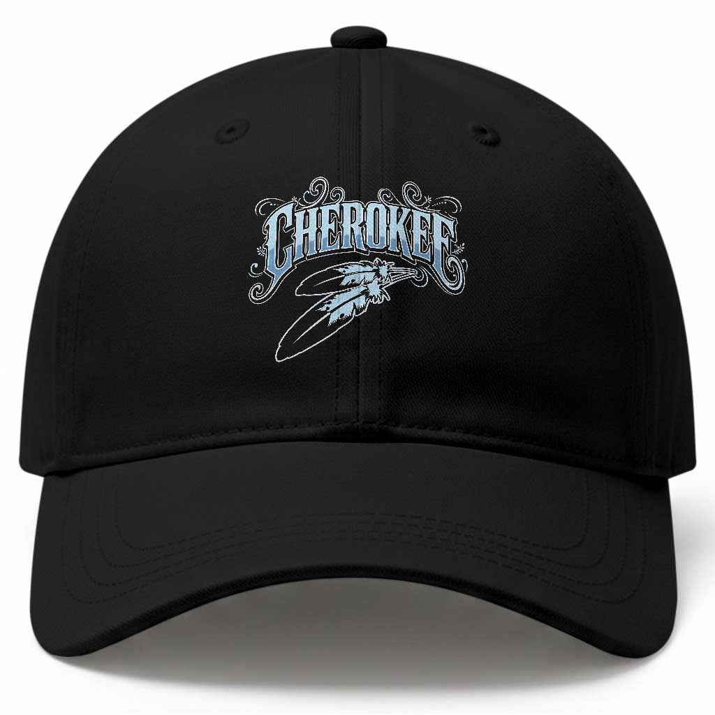 Cherokee Native American Heritage Baseball Cap Blue Feather Filigree Typography TS12 Print Your Wear