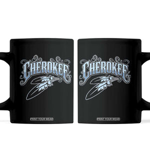 Cherokee Native American Heritage Coffee Mug Blue Feather Filigree Typography TS12 Black Print Your Wear