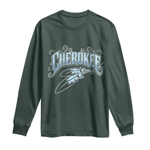 Cherokee Native American Heritage Long Sleeve Shirt Blue Feather Filigree Typography TS12 Dark Forest Green Print Your Wear