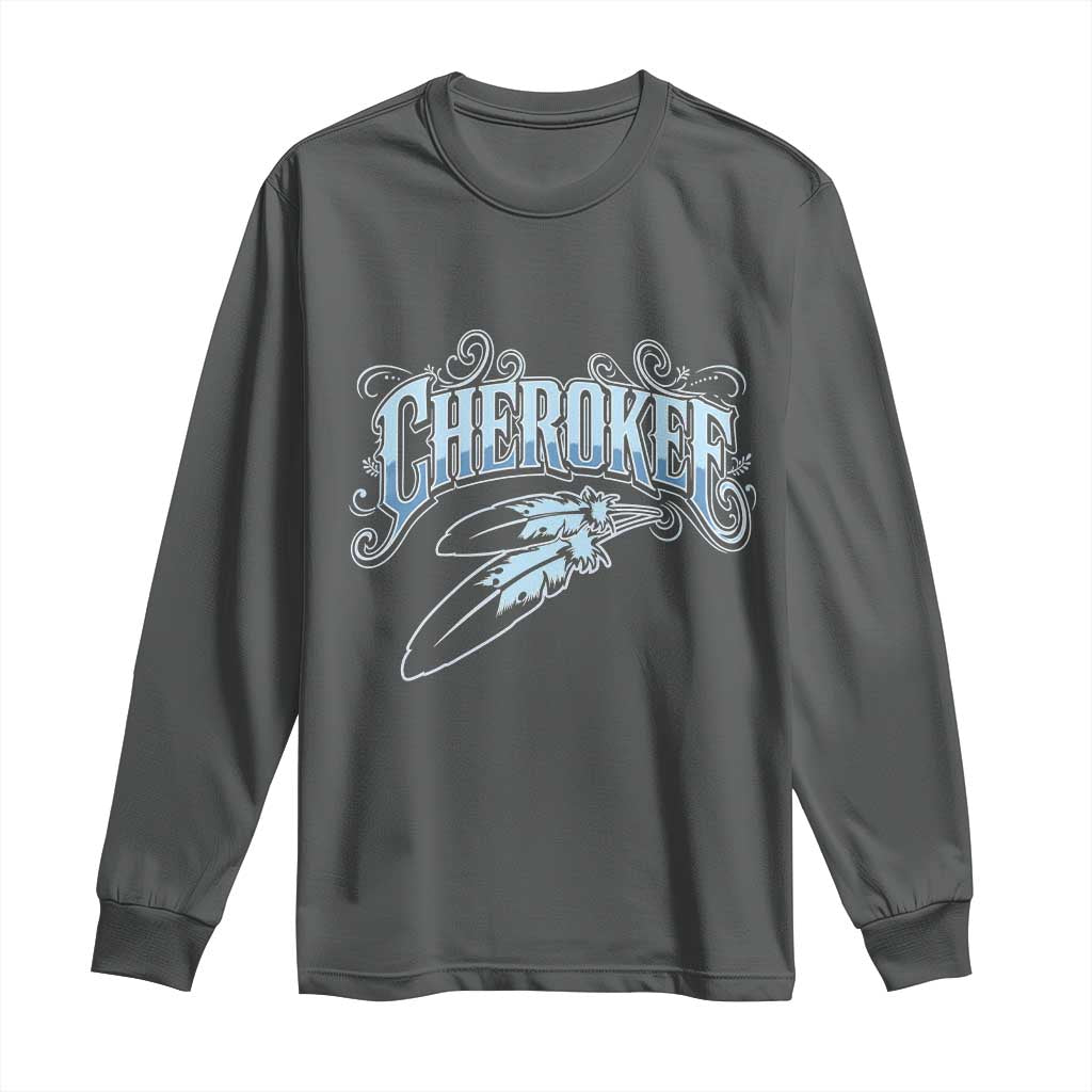 Cherokee Native American Heritage Long Sleeve Shirt Blue Feather Filigree Typography TS12 Dark Heather Print Your Wear