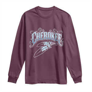 Cherokee Native American Heritage Long Sleeve Shirt Blue Feather Filigree Typography TS12 Maroon Print Your Wear