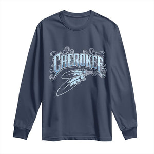 Cherokee Native American Heritage Long Sleeve Shirt Blue Feather Filigree Typography TS12 Navy Print Your Wear