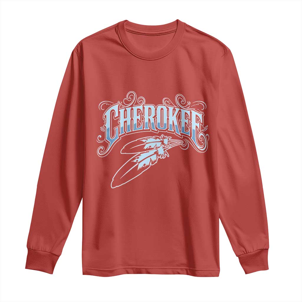 Cherokee Native American Heritage Long Sleeve Shirt Blue Feather Filigree Typography TS12 Red Print Your Wear