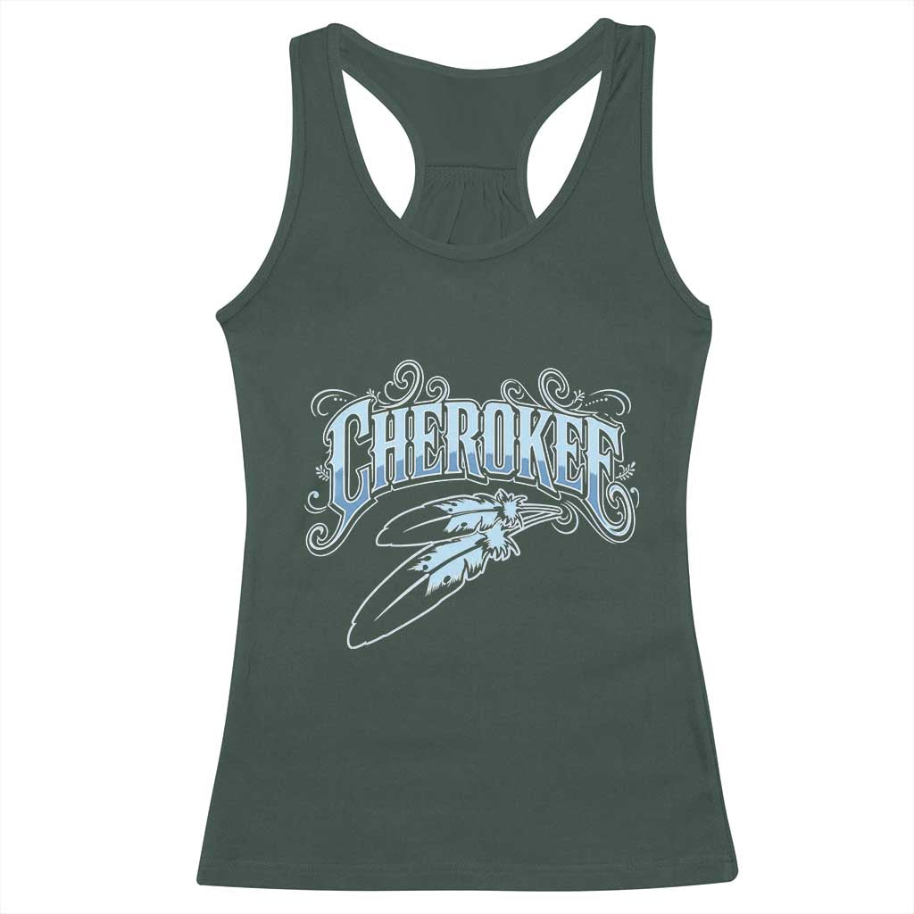 Cherokee Native American Heritage Racerback Tank Top Blue Feather Filigree Typography TS12 Dark Forest Green Print Your Wear