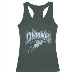 Cherokee Native American Heritage Racerback Tank Top Blue Feather Filigree Typography TS12 Dark Forest Green Print Your Wear