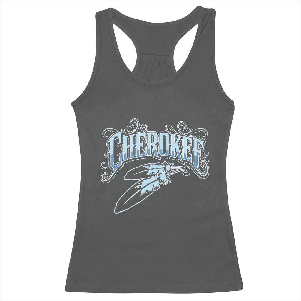 Cherokee Native American Heritage Racerback Tank Top Blue Feather Filigree Typography TS12 Dark Heather Print Your Wear