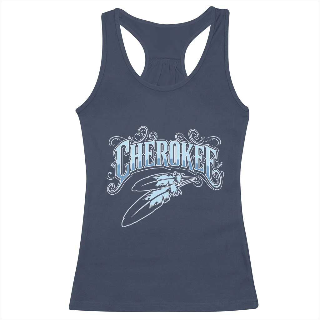 Cherokee Native American Heritage Racerback Tank Top Blue Feather Filigree Typography TS12 Navy Print Your Wear