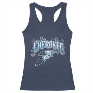 Cherokee Native American Heritage Racerback Tank Top Blue Feather Filigree Typography TS12 Navy Print Your Wear