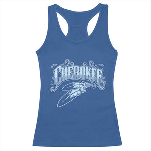 Cherokee Native American Heritage Racerback Tank Top Blue Feather Filigree Typography TS12 Royal Blue Print Your Wear