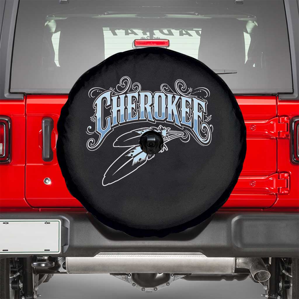 Cherokee Native American Heritage Spare Tire Cover Blue Feather Filigree Typography TS12 Black Print Your Wear