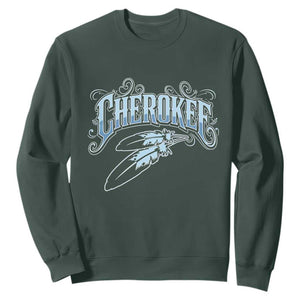 Cherokee Native American Heritage Sweatshirt Blue Feather Filigree Typography TS12 Dark Forest Green Print Your Wear